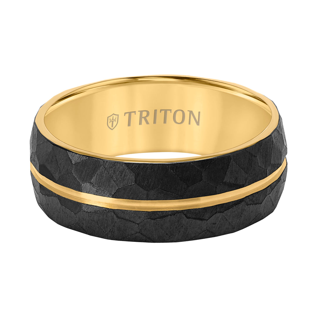 8MM Black Faceted Titanium with Yellow Stripe And Inside