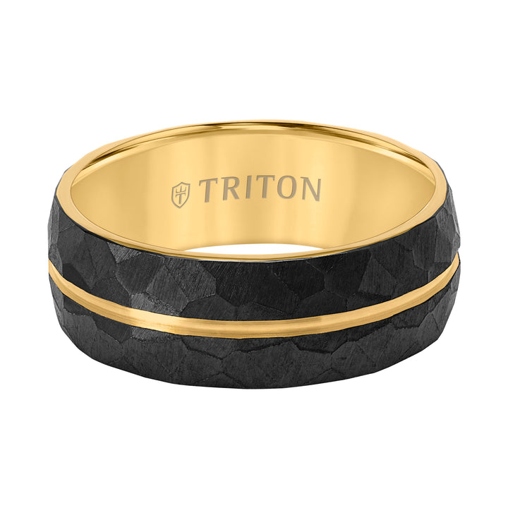 8MM Black Faceted Titanium with Yellow Stripe And Inside