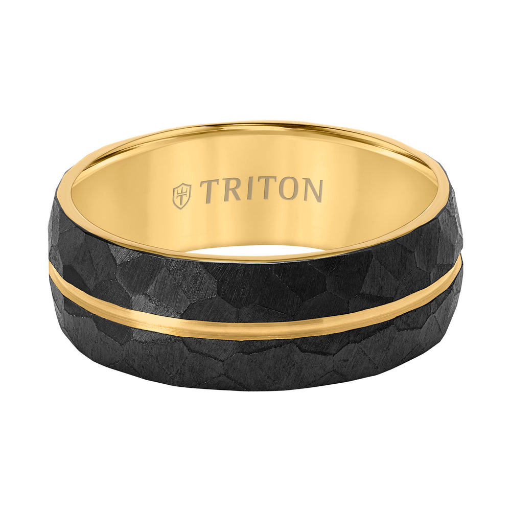 8MM Gray Faceted Titanium with Yellow Stripe and Inside