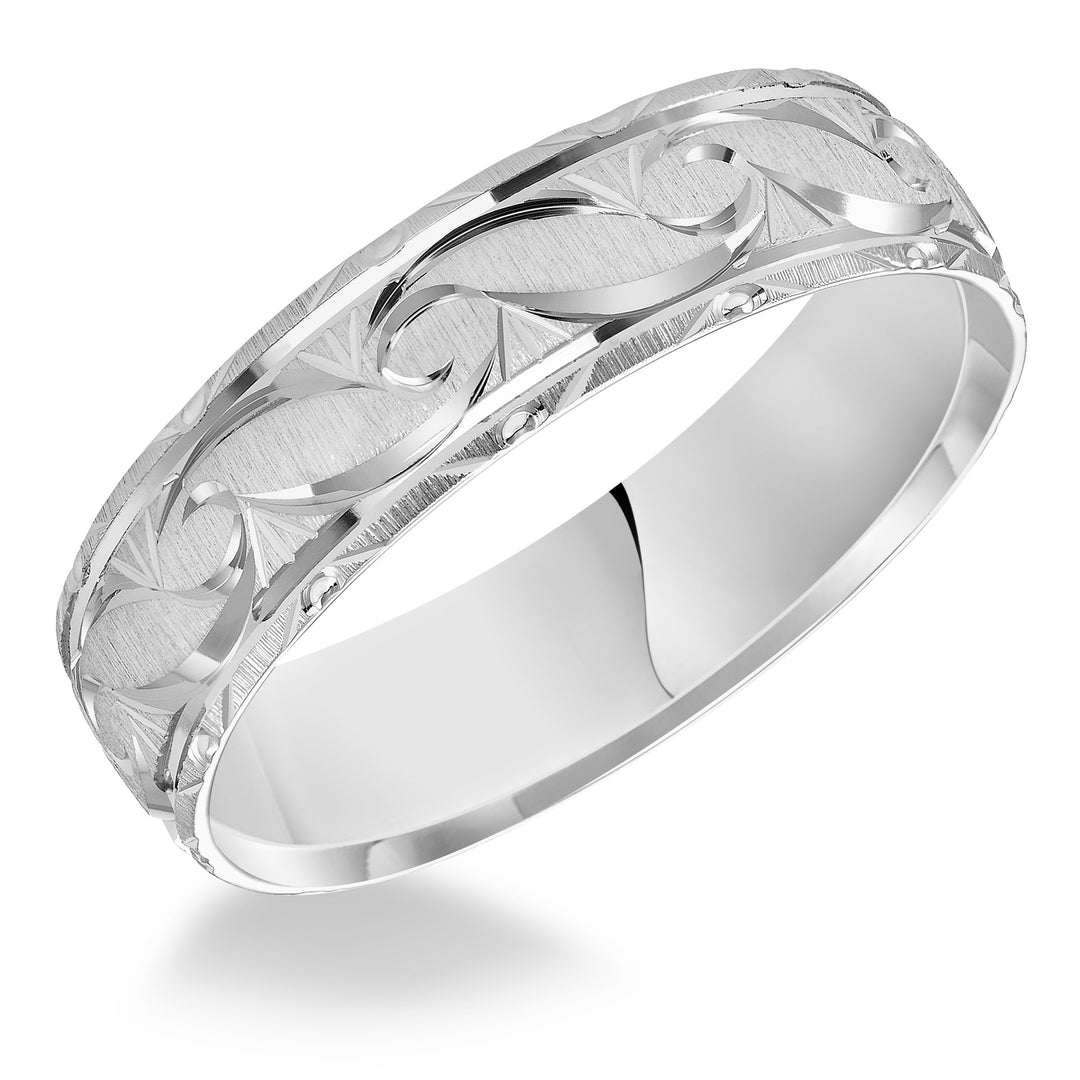 11-6376W-G.00 - Goldman - This exquisitely crafted, Comfort Fit wedding band features an ornate design, satin finish and beveled edge to complete the look