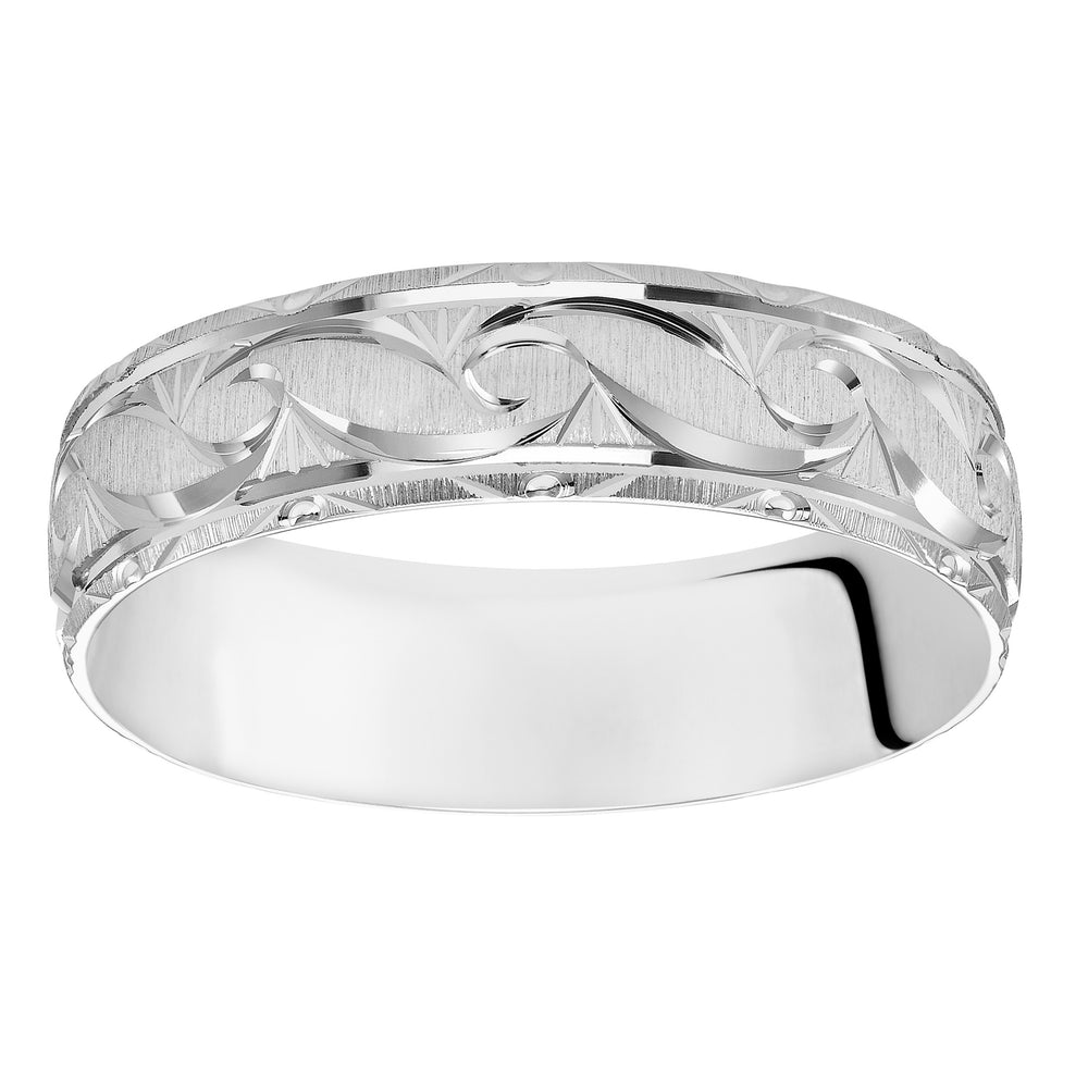 11-6376W-G.00 - Goldman - This exquisitely crafted, Comfort Fit wedding band features an ornate design, satin finish and beveled edge to complete the look