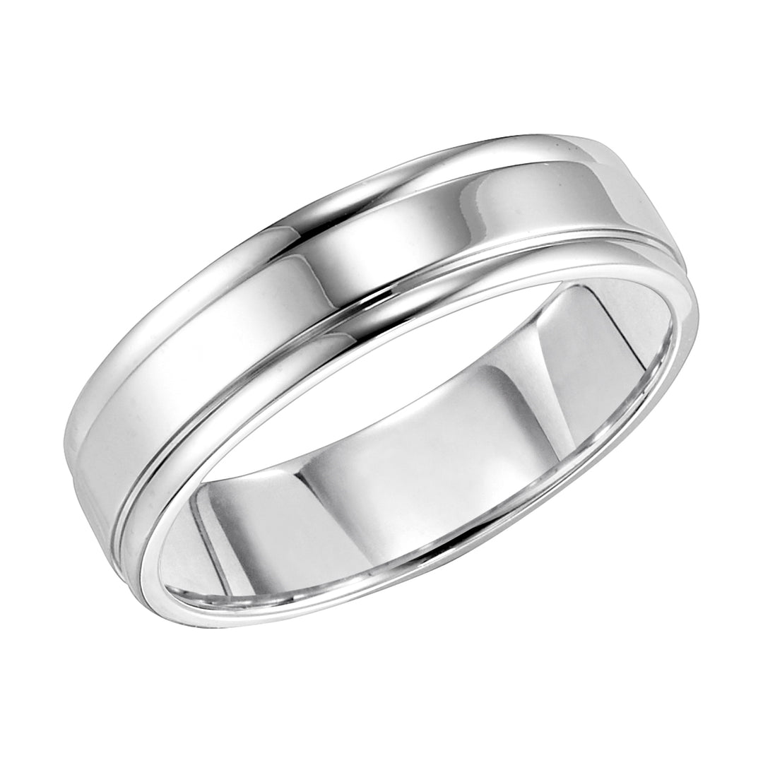 Sleek yet handsome, this Comfort Fit wedding band is eye-catching with its bright polished finish and round edges