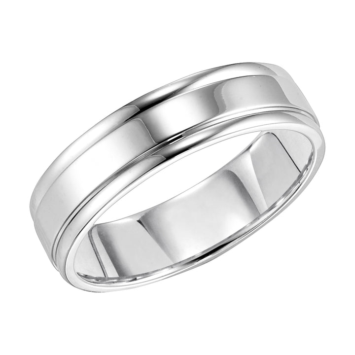 Sleek yet handsome, this Comfort Fit wedding band is eye-catching with its bright polished finish and round edges