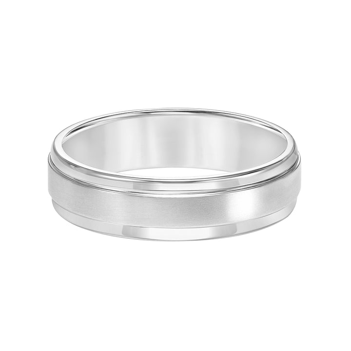 Mens wedding band with satin finish and round edges with  flat profile