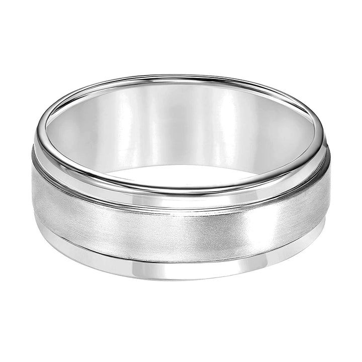 Featuring a stunning brushed finish and handsome round edges, this Comfort Fit wedding band fuses classic style with luxurious details