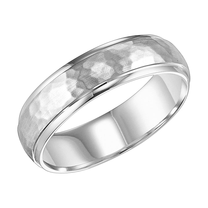 11-7139W6-G.00 - Goldman - Mens wedding band with hammer  satin finish and round edges with dome profile Please note hand hammered styles will have slight variations due to the nature of the manufacturing process