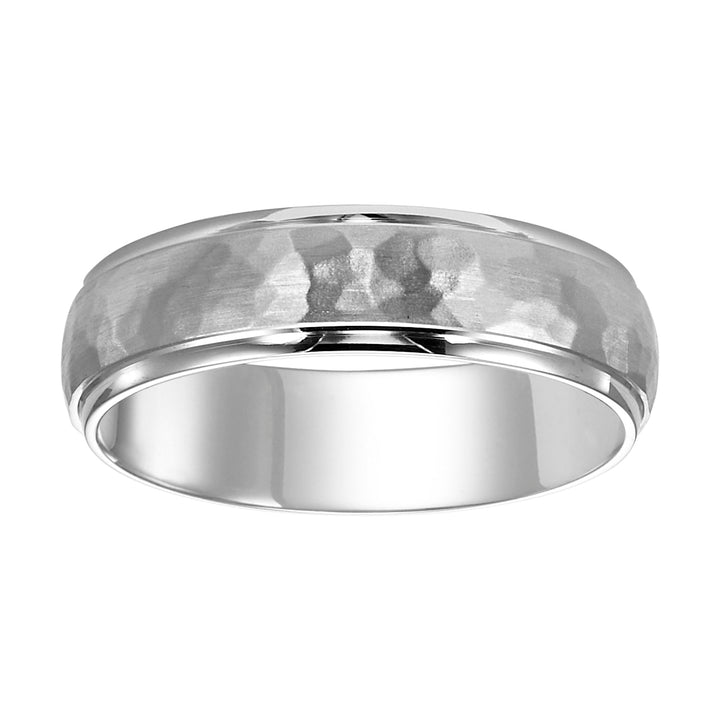 11-7139W6-G.00 - Goldman - Mens wedding band with hammer  satin finish and round edges with dome profile Please note hand hammered styles will have slight variations due to the nature of the manufacturing process