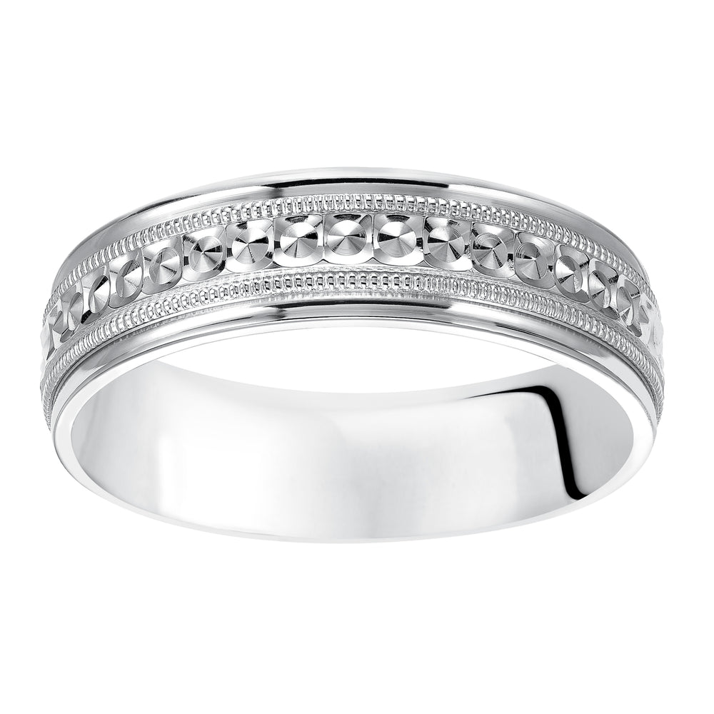 11-7164W6-G.00 - Goldman - This low-dome styled, Comfort Fit wedding band features an eye-catching design with a bright finish, milgrain and round edges