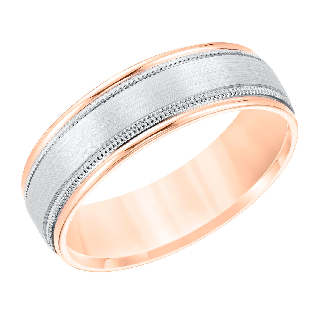 6.5MM Comfort Fit Wedding Band with Satin Finish and Milgrain Accent with Round Edges