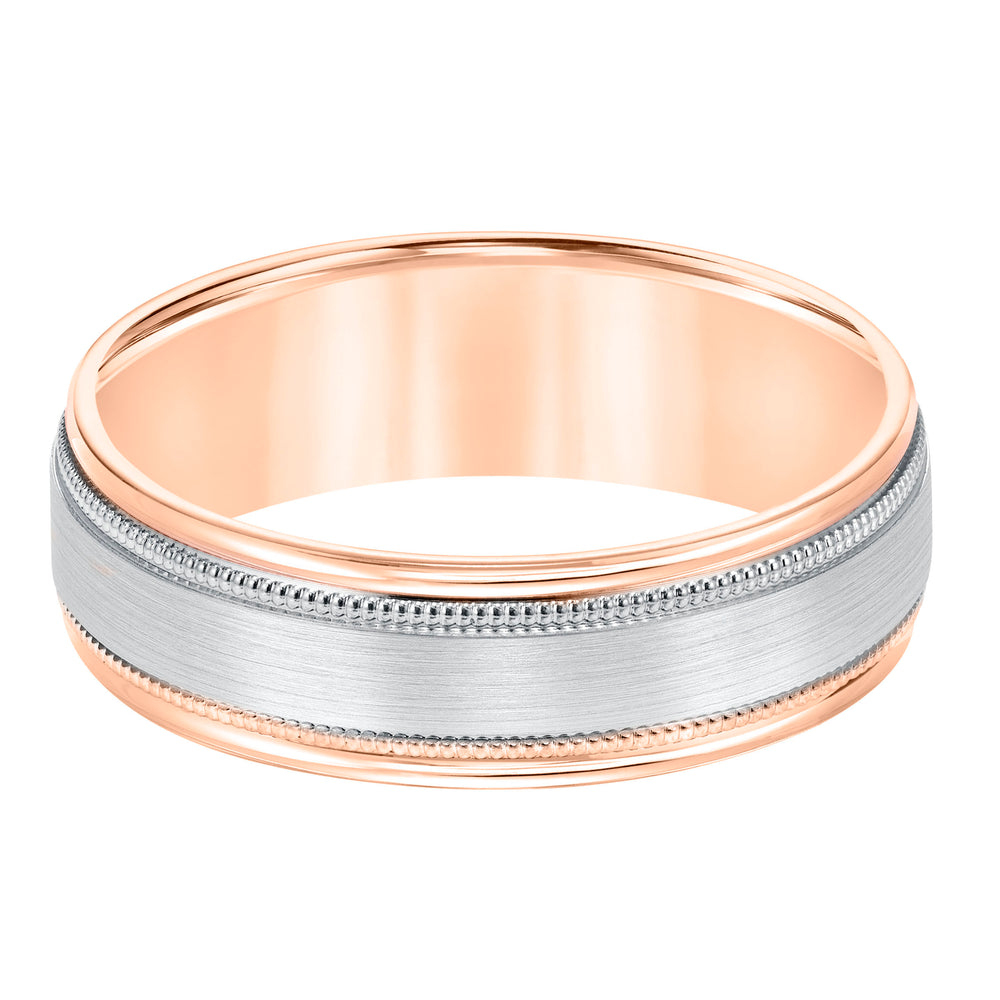 6.5MM Comfort Fit Wedding Band with Satin Finish and Milgrain Accent with Round Edges