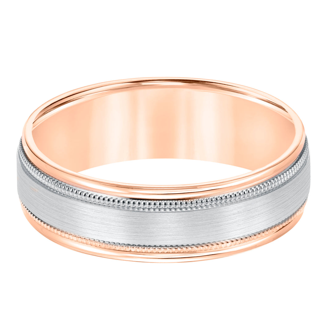 6.5MM Comfort Fit Wedding Band with Satin Finish and Milgrain Accent with Round Edges