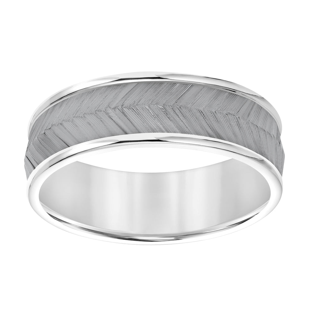 11-8770W7-G.00 - Goldman - Mens Band with Black Rodium Center with Chevron Texture and Bright Round Edge