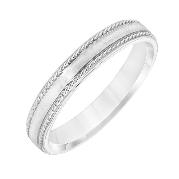Mens Wedding Band with Brush Finish and Side Rope Detail and Polished Round Edge