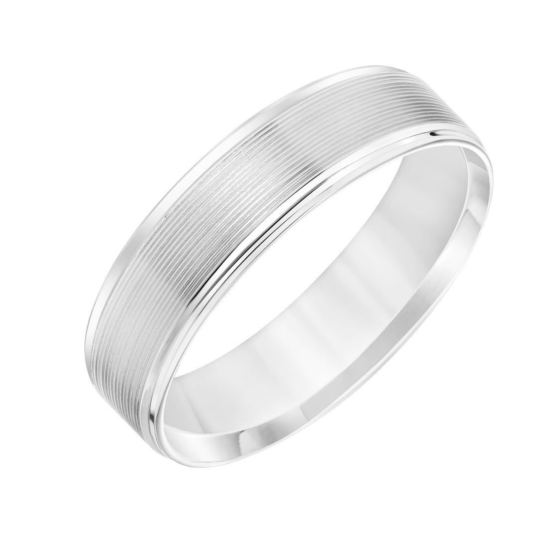 Mens Comfort Fit Wedding Band with Flat Serrated Brush Finish and Polished Bevel Edge