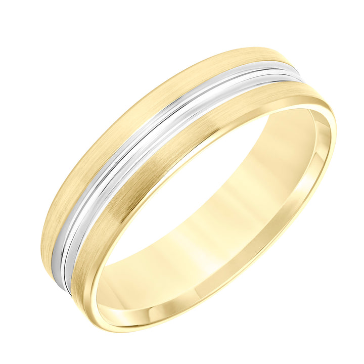 Mens Comfort Fit Wedding Band with Brush Finish and Polished Center Cut