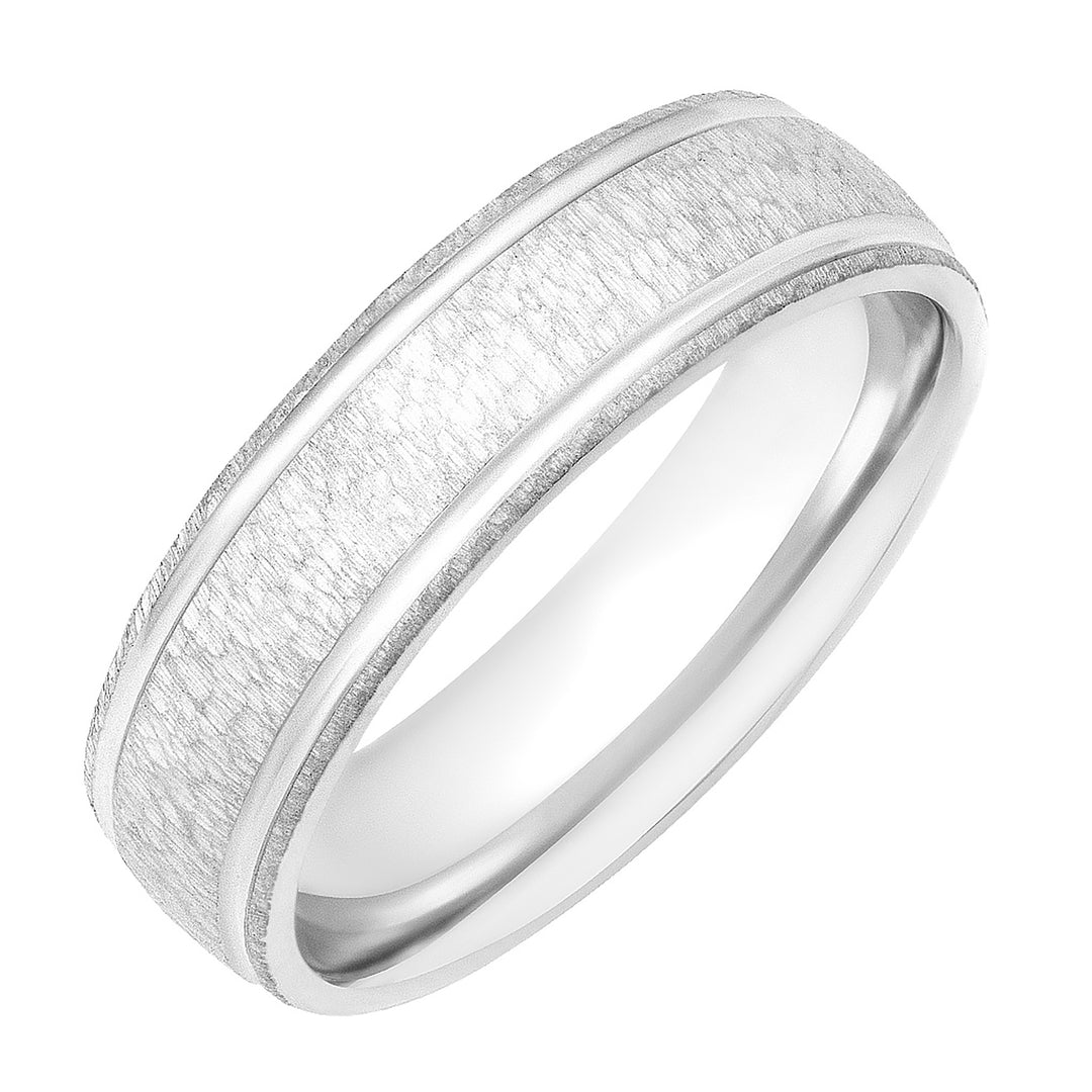 11-8856W6-G.00 - Goldman - Mens Comfort Fit Wedding Band with Brush Stone Finish and Polished Side Lines