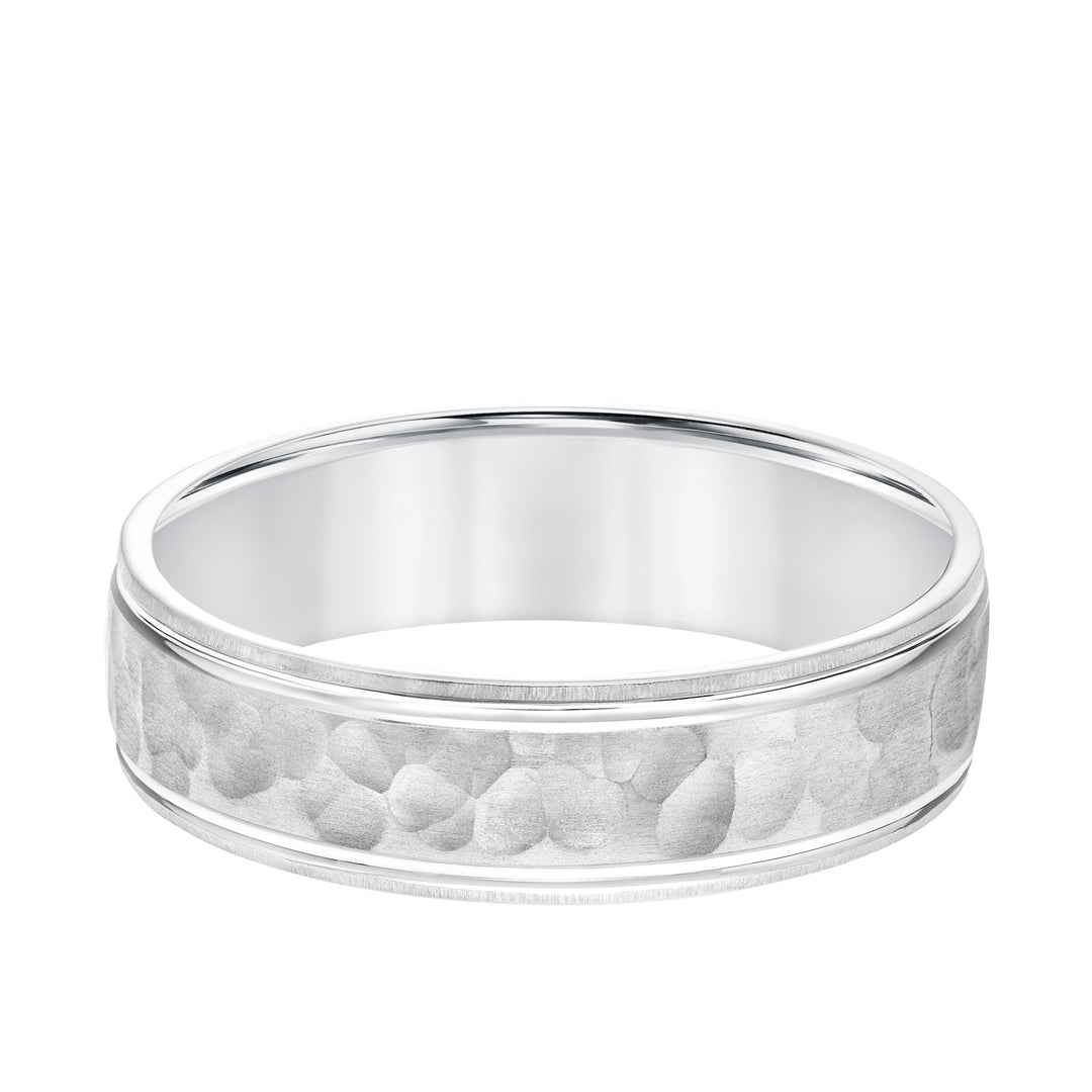 Mens Comfort Fit Wedding Band with Brush Stone Finish and Polished Side Lines