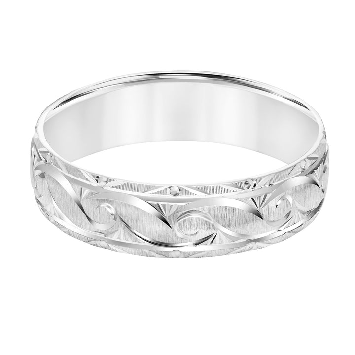 Mens Comfort Fit Wedding Band with Brush Finish and Swiss Cut Design