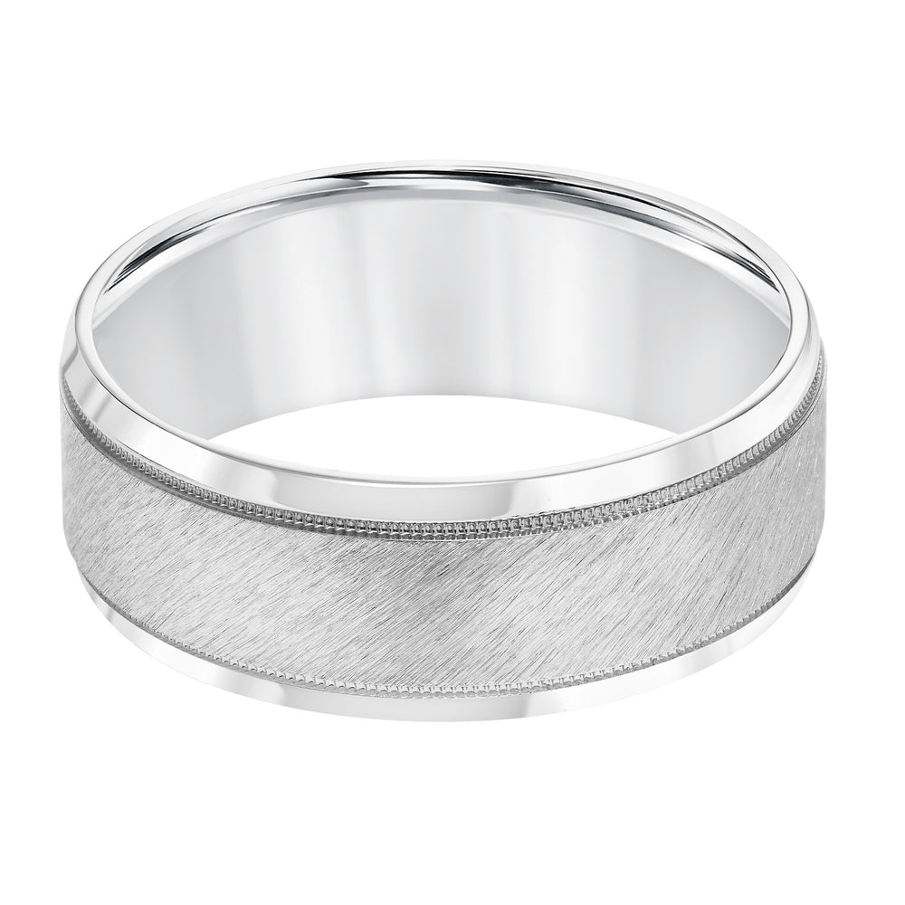 Mens Wedding Band with Satin Finish Milgrain Accents and Polished Round Edge