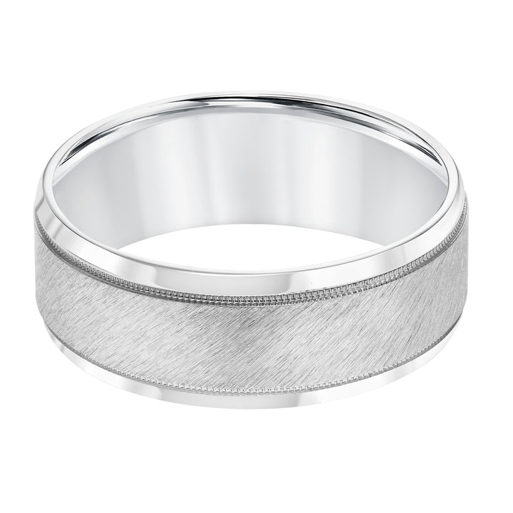 Mens Wedding Band with Satin Finish Milgrain Accents and Polished Round Edge