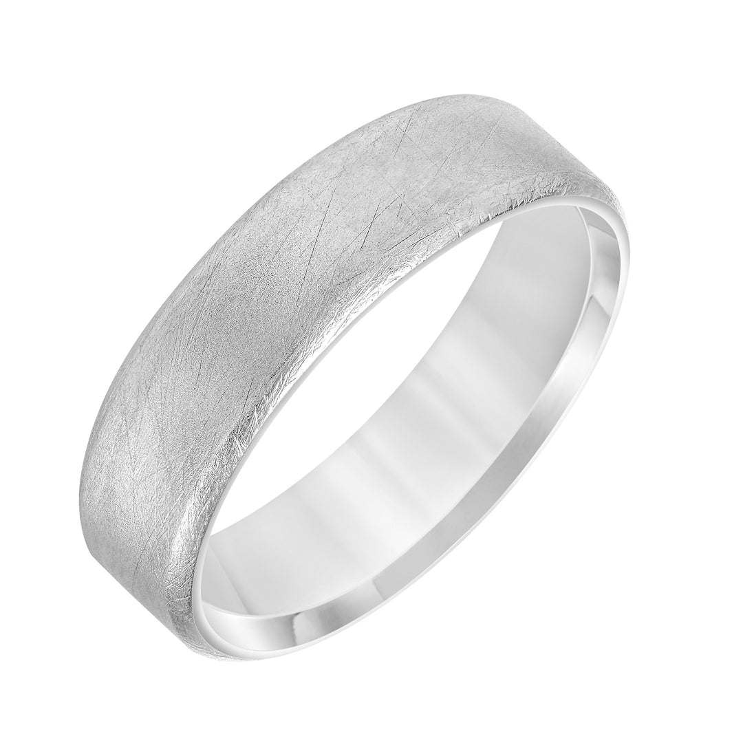 Mens Comfort Fit Wedding Band with Flat Profile and Crystaline Finish