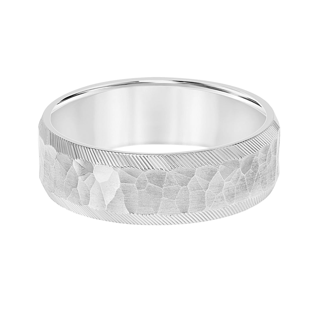 7MM Band with Hammered and Brushed Finish and Beveled Edge