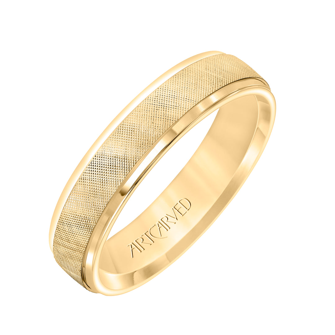 Comfort Fit, engraved wedding band with textured design, milgrain and rolled edges