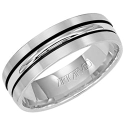 11-WV4503-G - ARTCARVED - Comfort Fit wedding band with modern black linear design, brushed finish and rolled edges