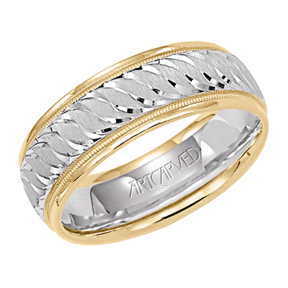 11-WV5568-G - ARTCARVED - Comfort Fit wedding band with engraved design, milgrain and rolled edges