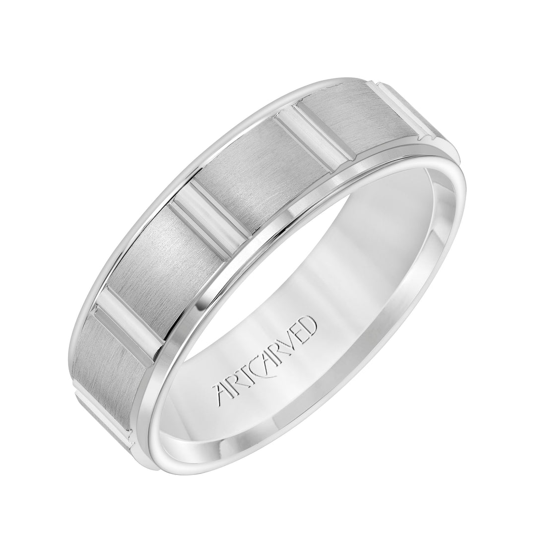 11-WV7313W-G.00 - Goldman - Comfort Fit wedding band with geometric design, brushed finish and rolled edges