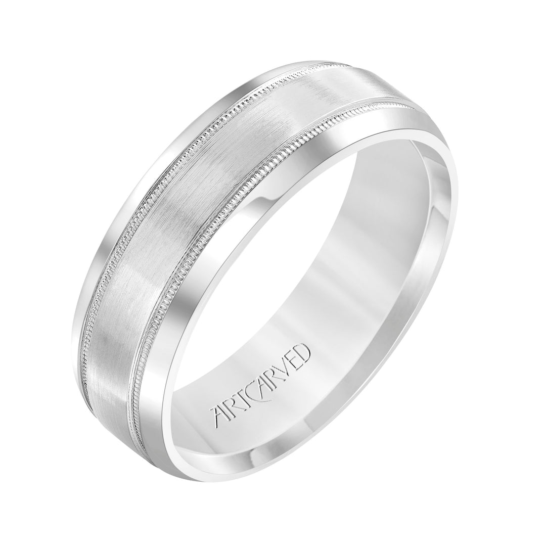 11-WV7316W-G.00 - Goldman - Comfort Fit wedding band with brushed finish, milgrain and rolled edges