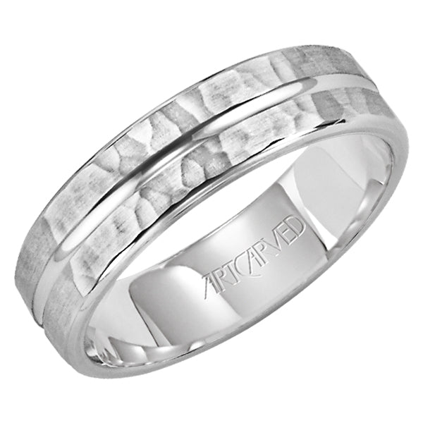 11-WV7365-G - ARTCARVED - Comfort Fit engraved wedding band with polished center groove Please note hand hammered styles will have slight variations due to the nature of the manufacturing process
