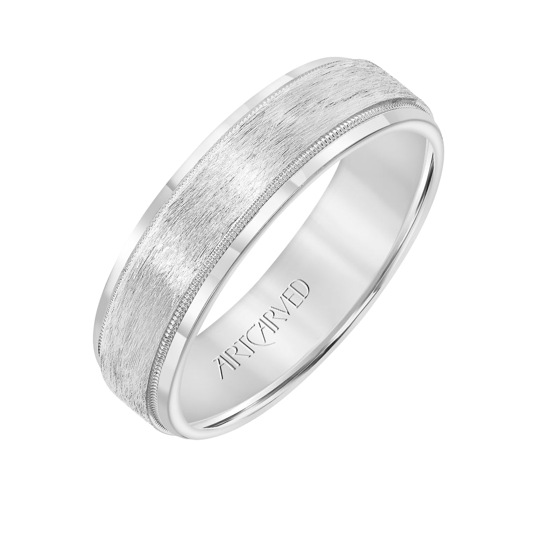 11-WV7382W6-G.00 - Goldman - Comfort Fit wedding band with Wire finish, milgrain and rolled edges