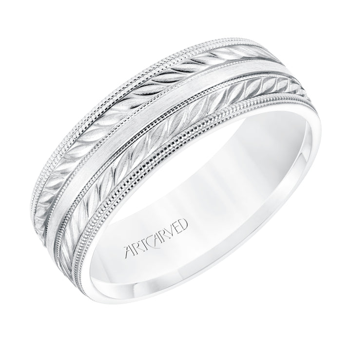 11-WV8671-G - ARTCARVED - 7MM Comfort Fit Wedding Band with a Wheat Motif and Milgrain Accent with Milgrain Edges