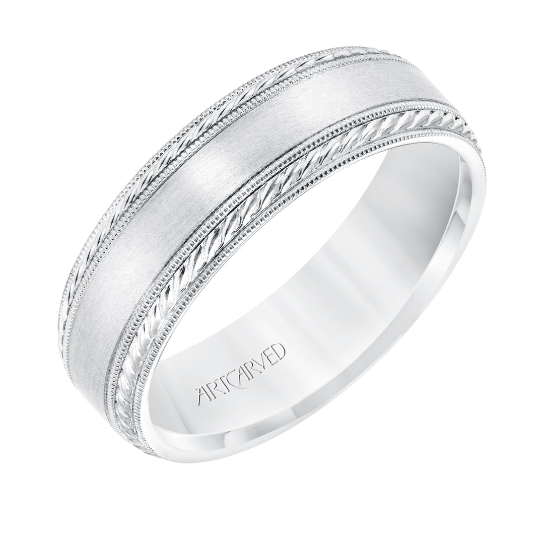 11-WV8672W65-G.00 - ARTCARVED - 6.5 MM Comfort Fit Wedding Band with Satin Finish, Rope and Milgrain Accent with Milgrain Edges