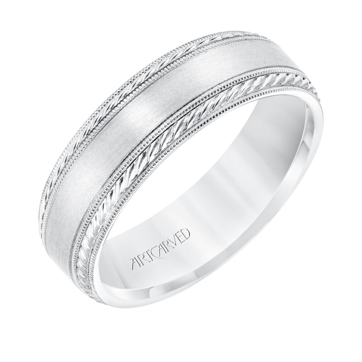 11-WV8672W65-G.00 - ARTCARVED - 6.5 MM Comfort Fit Wedding Band with Satin Finish, Rope and Milgrain Accent with Milgrain Edges