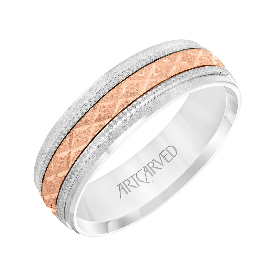 11-WV8874-G - ARTCARVED - Low Dome Flat Edge Carved Wedding Band