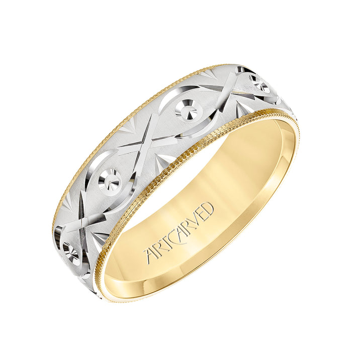 11-WV8876-G - ARTCARVED - Low Dome Milgrain Edge Carved Wedding Band