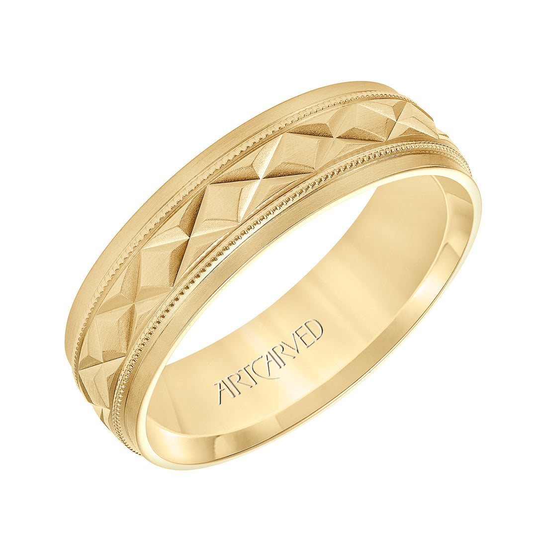 11-WV8878-G - ARTCARVED - Low Dome Flat Edge Carved Wedding Band