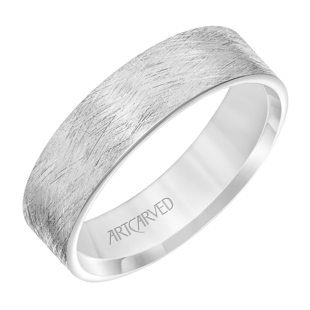 Flat Roll Edge Carved Wedding Band