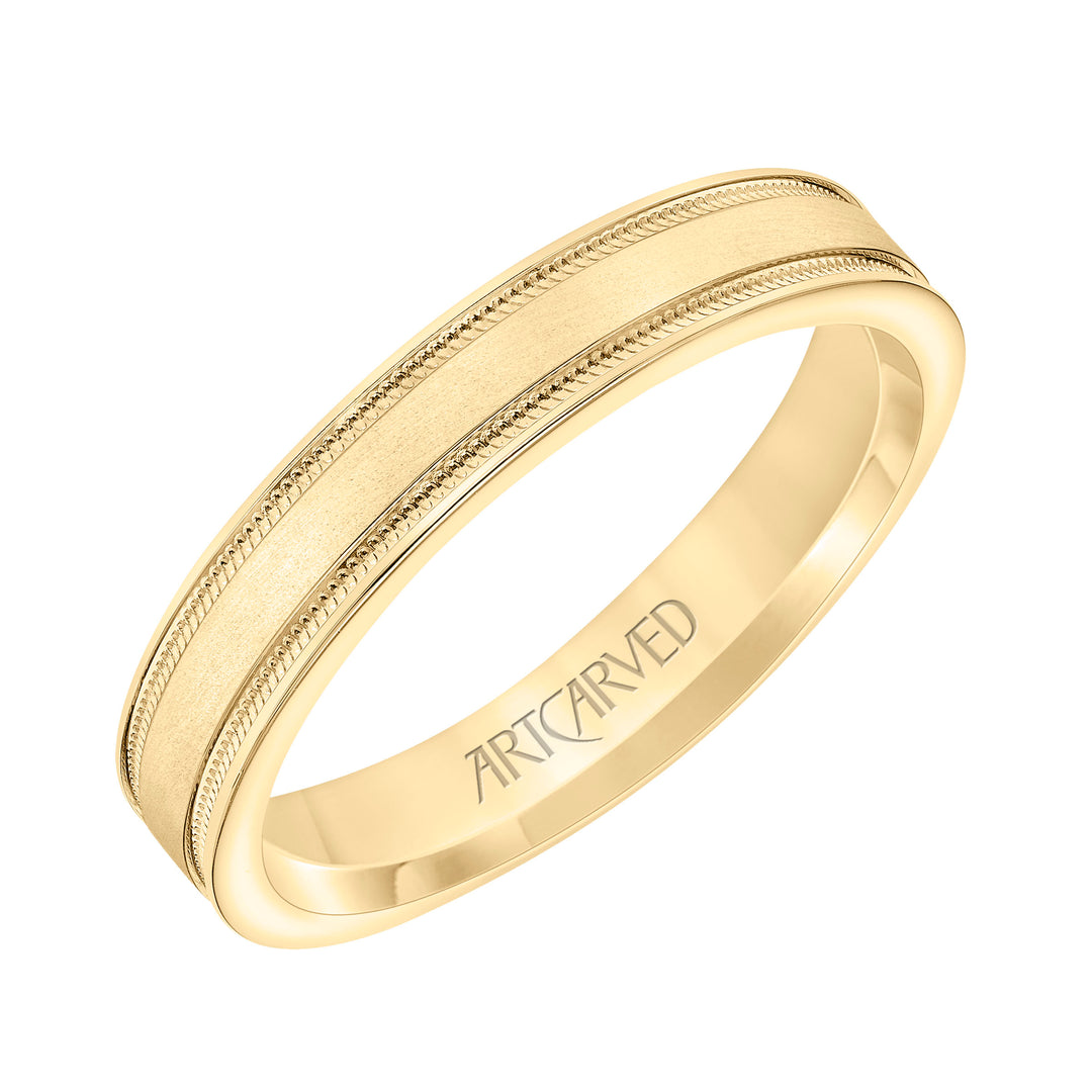 11-WV8891-G - ARTCARVED - 4MM Flat Edge Engraved Band with Milgrain