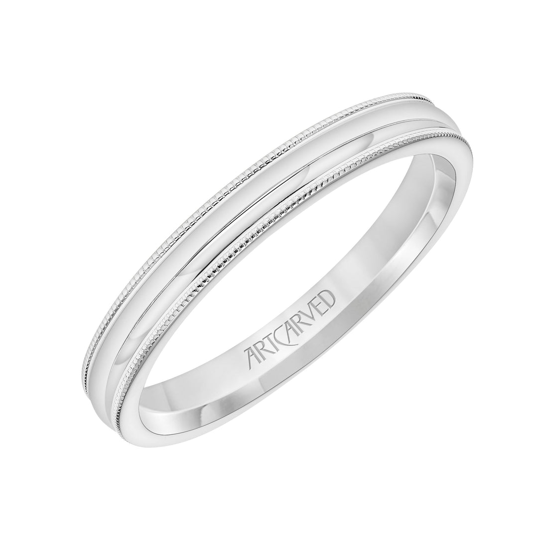 11-WV8897-G - ARTCARVED - 3MM Carved Low Dome Band with Milgrain Edge