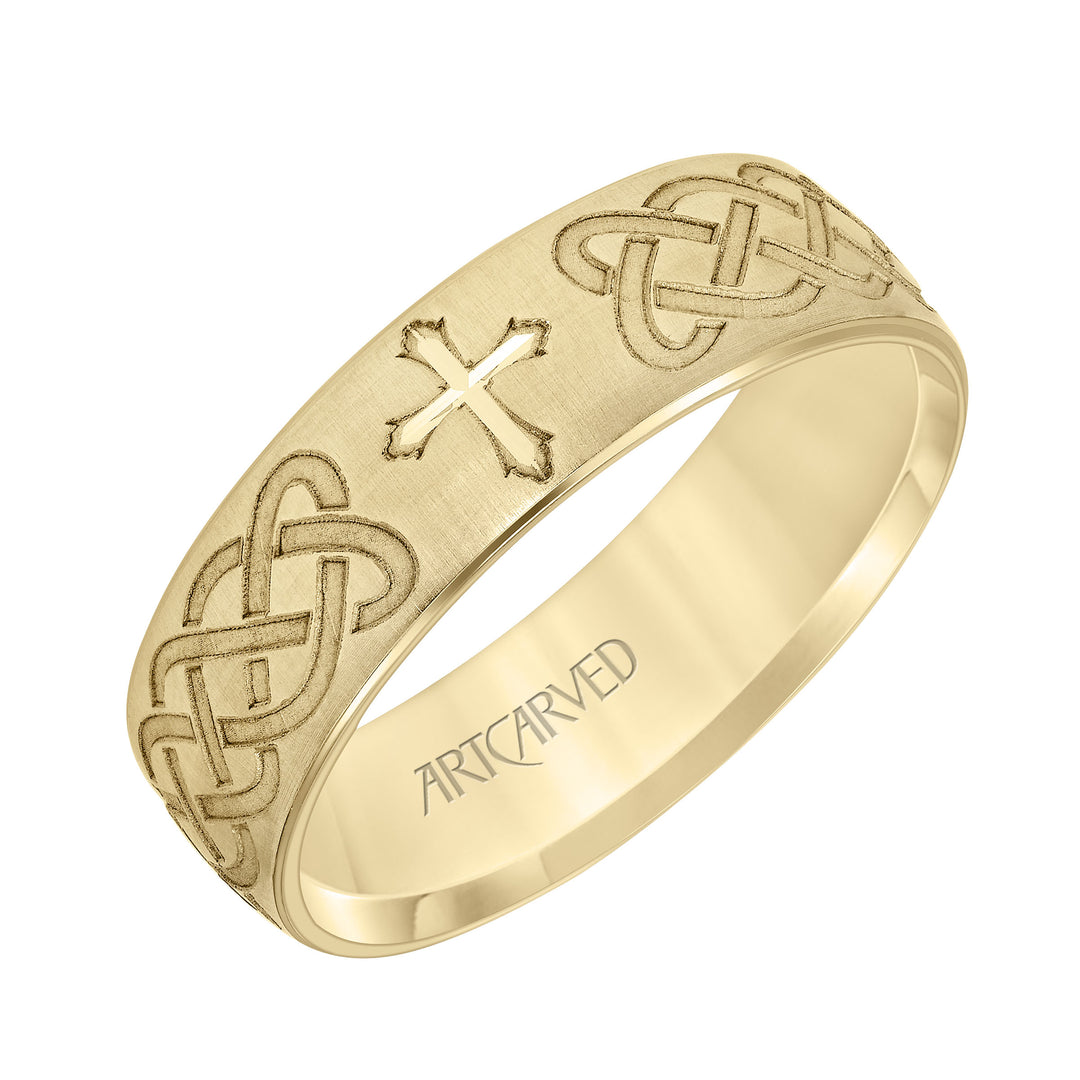 11-WV8908Y65-G.00 - Goldman - Low Dome Step Edge Carved Wedding Band