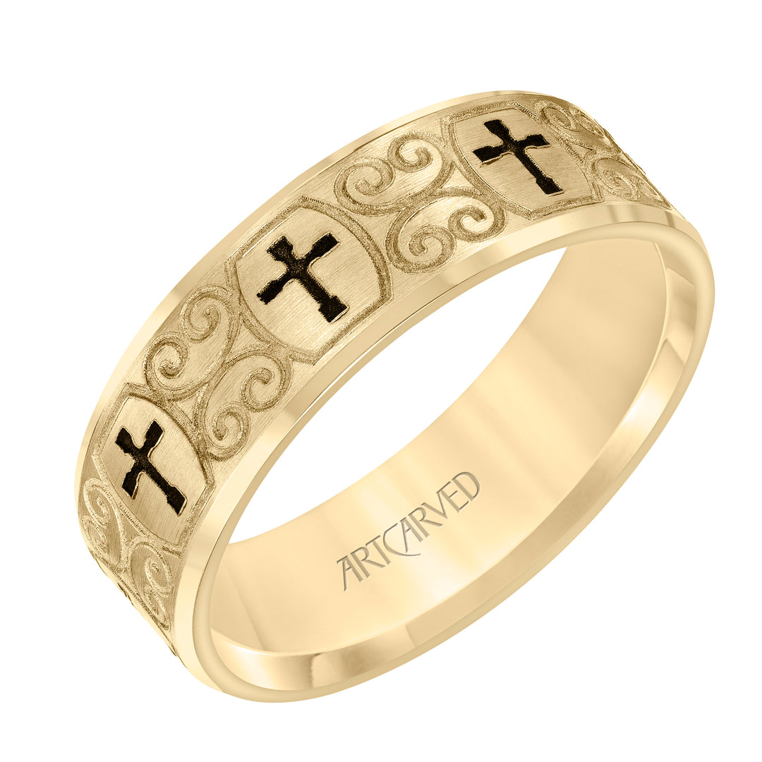 Flat Bevel Edge Carved Wedding Band