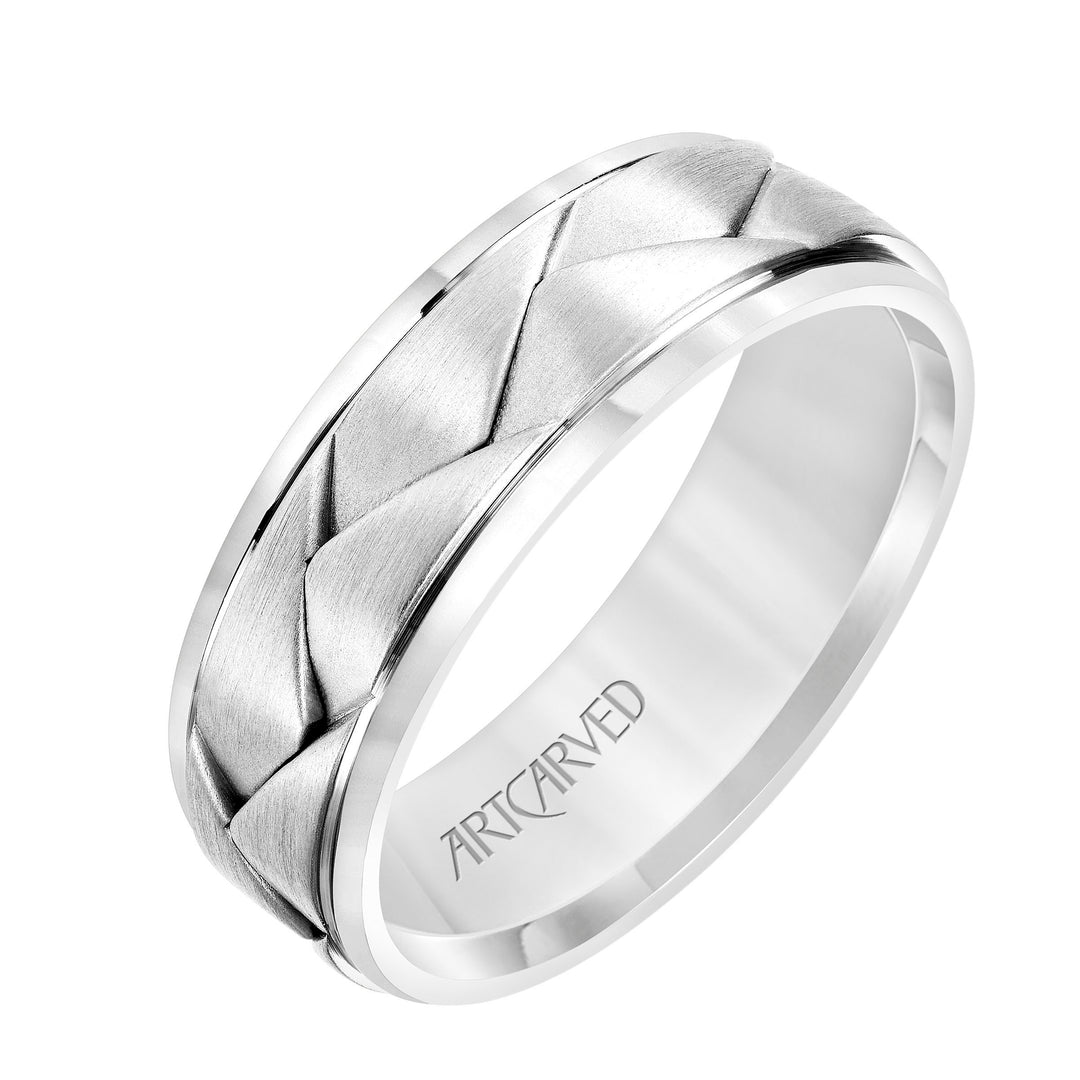 11-WV9048W7-G.00 - Goldman - 7MM Mens Wedding Band - Brushed Finish with Braided Design and Round Edge