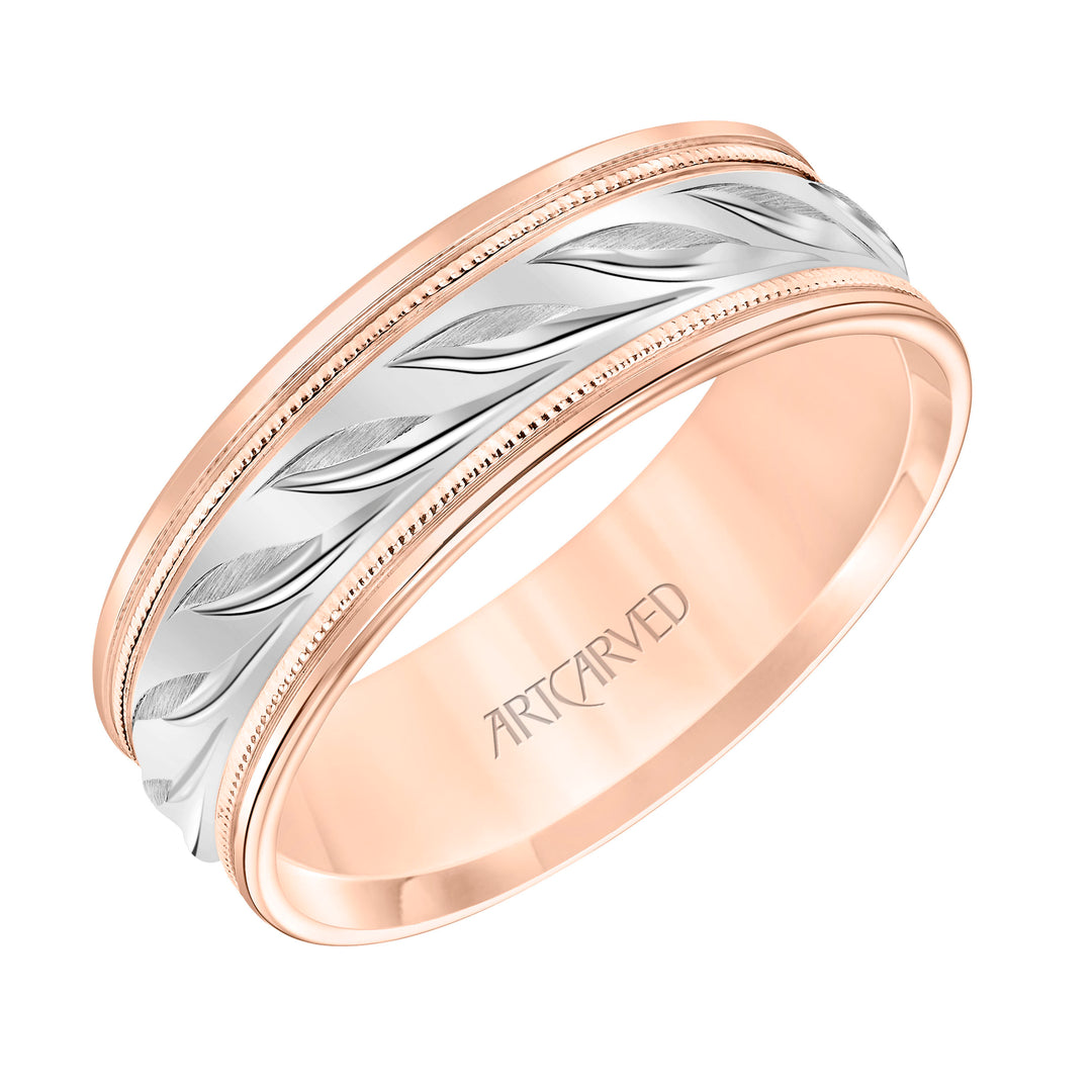 11-WV9064-G - ARTCARVED - Low Dome Round Edge Carved Wedding Band