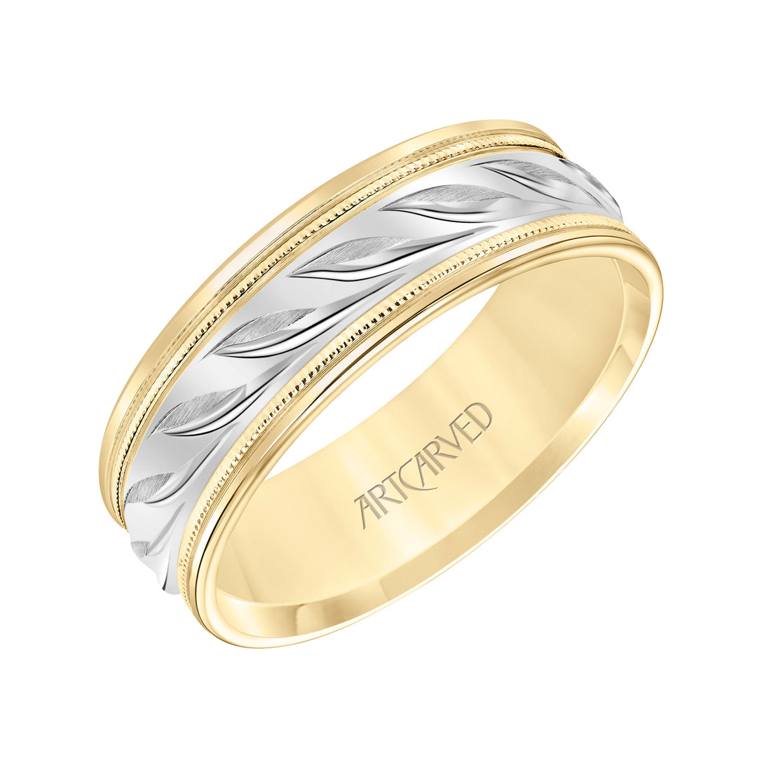 11-WV9064YW7-G.00 - Goldman - Low Dome Round Edge Carved Wedding Band