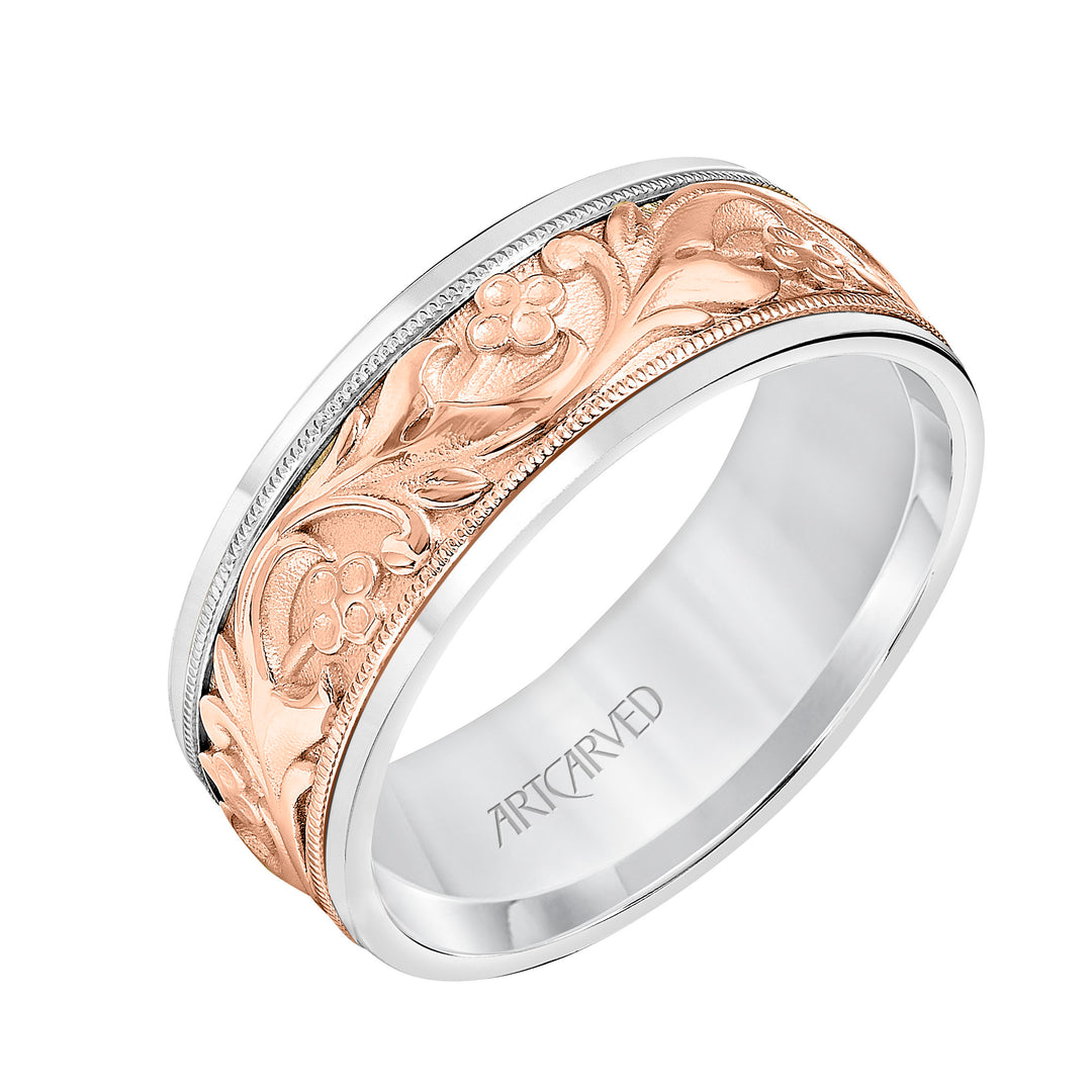 11-WV9079-G - ARTCARVED - 8MM Lyric Collection Mens Wedding Band - Milgrain Detail and Round Edge