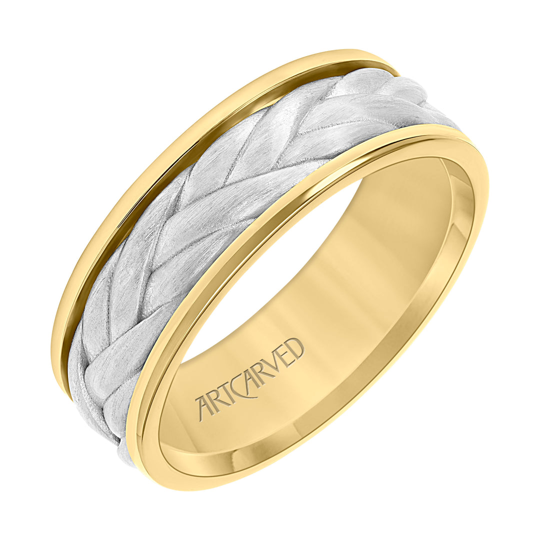 11-WV9214YW7-G.00 - Goldman - 7MM Mens Wedding Band -  Brushed Finish with Braided Center Design and Round Edge