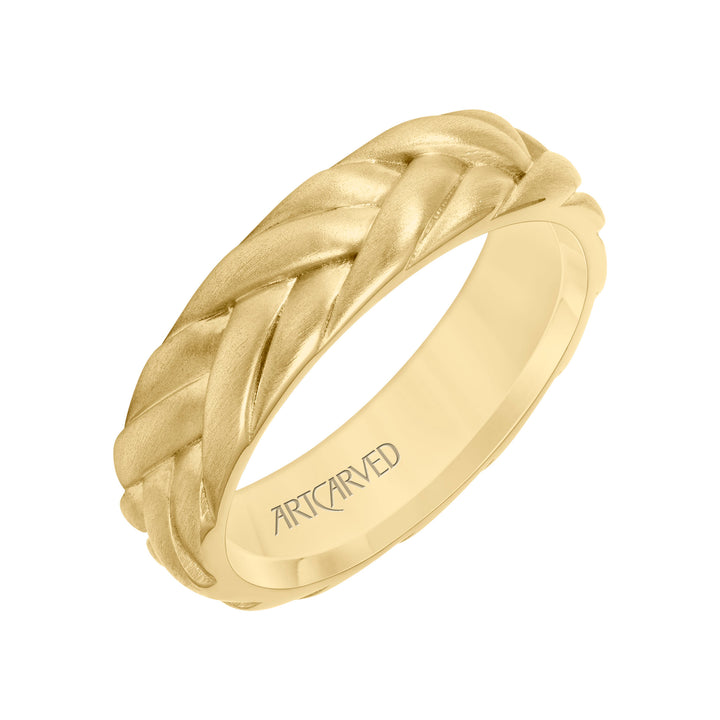 11-WV9216-G - ARTCARVED - 6MM Mens Wedding Band - Brush Finish with Braided Design and Flat Edge